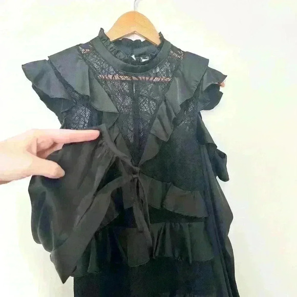 Dark Pink Lace Black High Neck Dress Edgy Gothic Victorian (NWT $155) - Picture 5 of 12